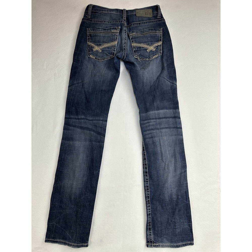 BKE Dark Jean, White Stitch Men's Teen Size 26x29 - Stretch 5 Pocket Button